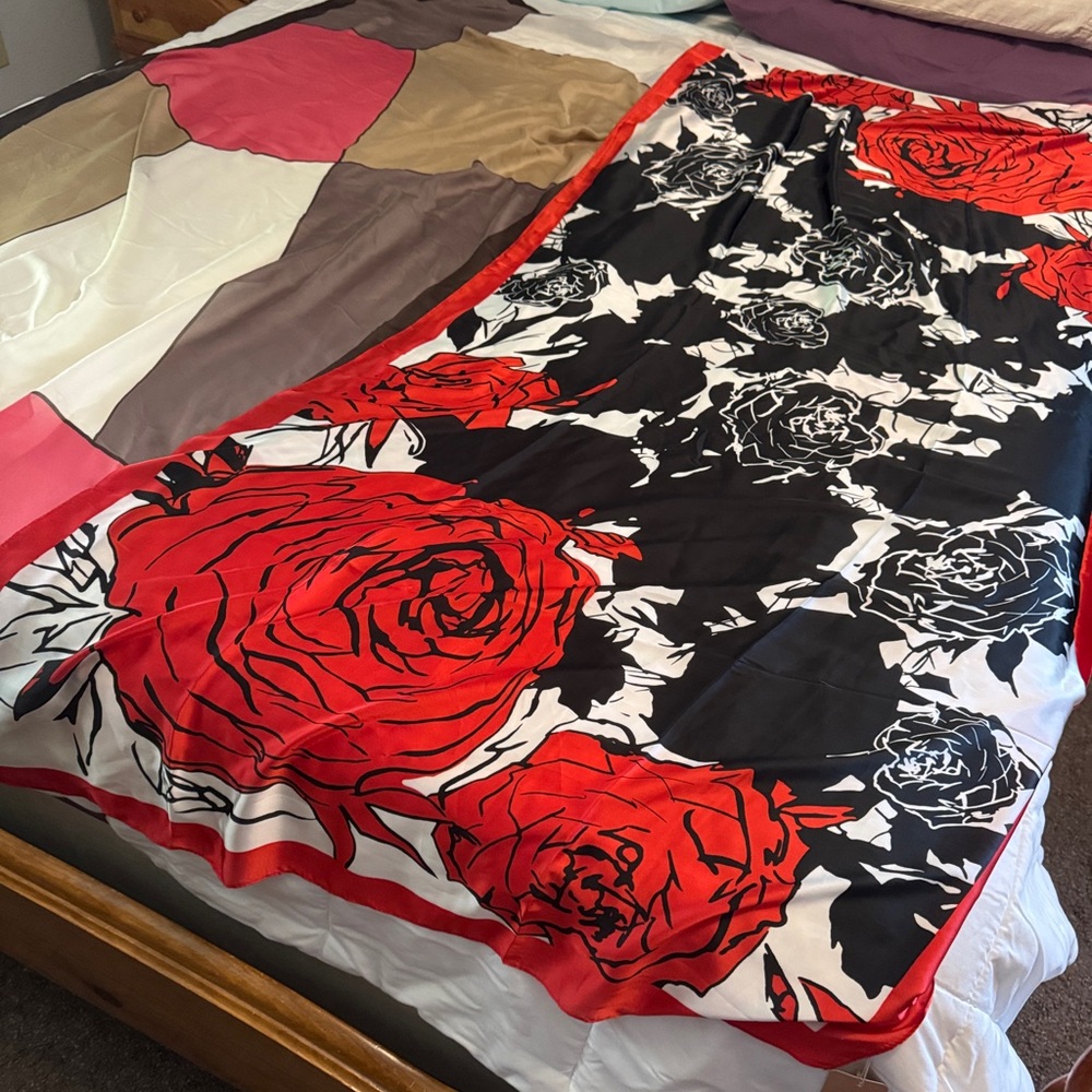 2 Large 100% Silk Fashion Scarves NWT
